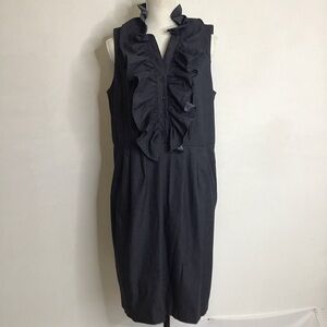 R & M RICHARDS DEEP NAVY BLUE DENIUM LIKE SLEEVELESS RUFFLE CAREER DRESS SZ 14W
